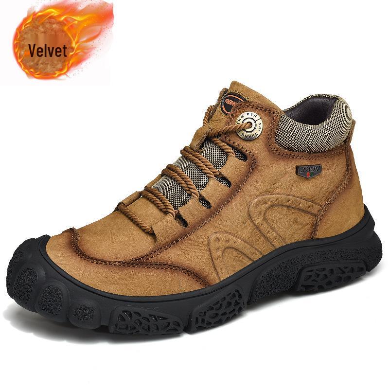 Men's Winter Cowhide Martin Boots with Thick Soles and Plus Velvet Lining for Snow and Outdoor Mountaineering