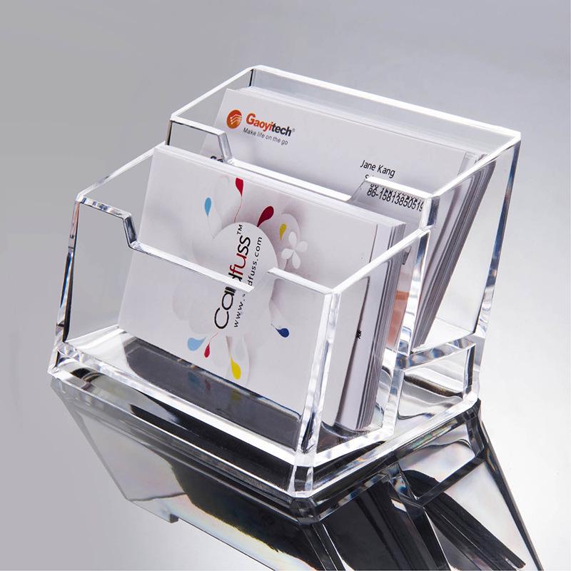 Transparent Geometric Business Card Holder - Available In Single, Double, or Triple-Layer Options for Desktop Use