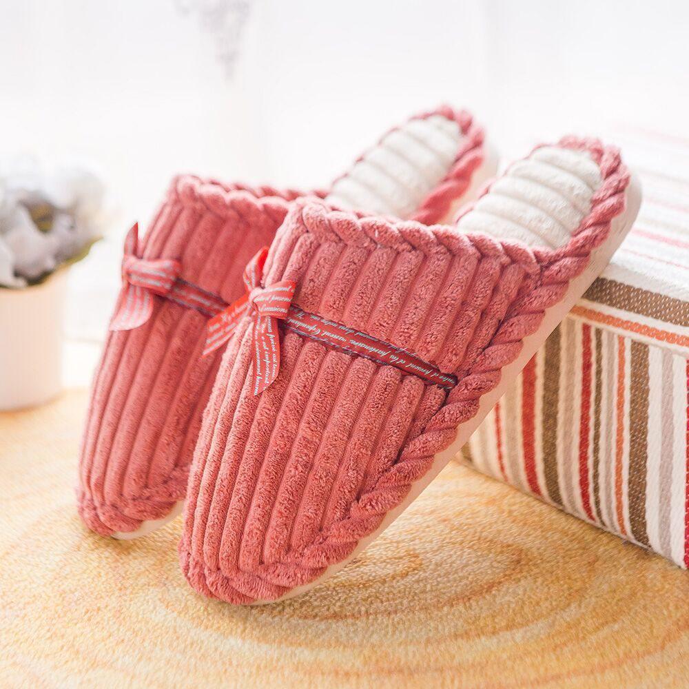 Cozy Bow Plush Slippers: Warm Non-Slip Indoor Cotton for Autumn & Winter
