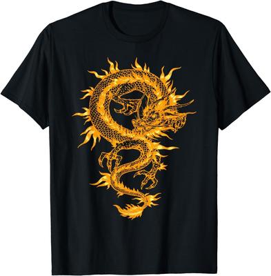 Traditional Golden Chinese Asian Culture Dragon Silhouette T-Shirt 100% Cotton T Shirts Mens Womens Unisex