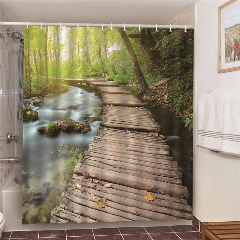 3D Djurtryckta Mörkläggande Duschdraperier För Badrum Strandlandskap Vattentätt Polyester Badkar Dropshipping Grossist