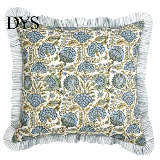 Cozy Living Room Decor Floral Throw Pillowcase with Lace Ruffle Trim, Decorative Soft Polyester Cushion Washable Protectors Cover, French Style Pillow
