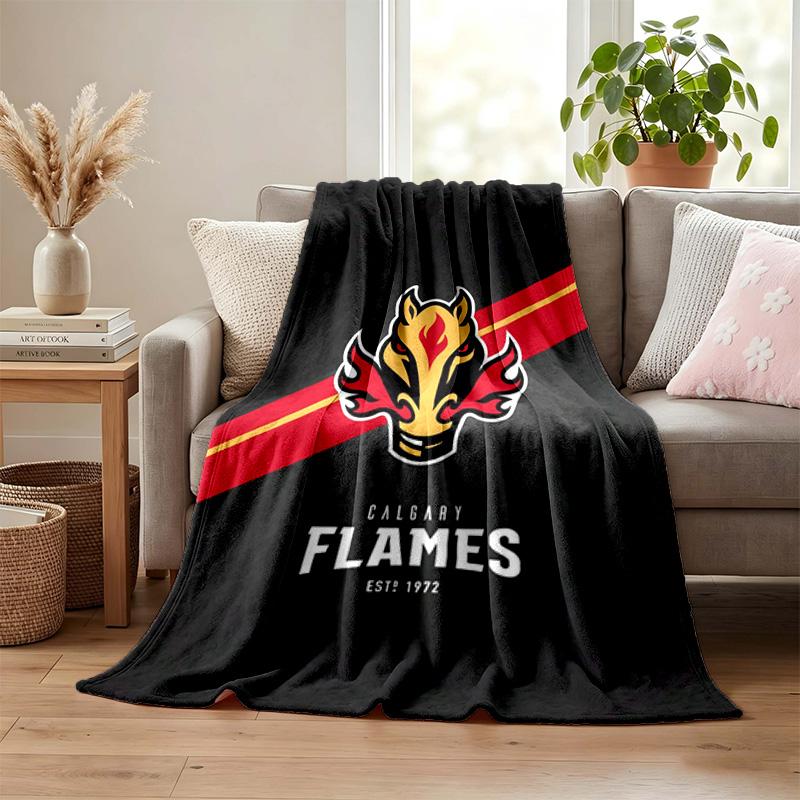 Calgary Flames Blanket Flannel Blanket Soft Cozy Plush Throw for Sofa Bed Lightweight Home Decoration