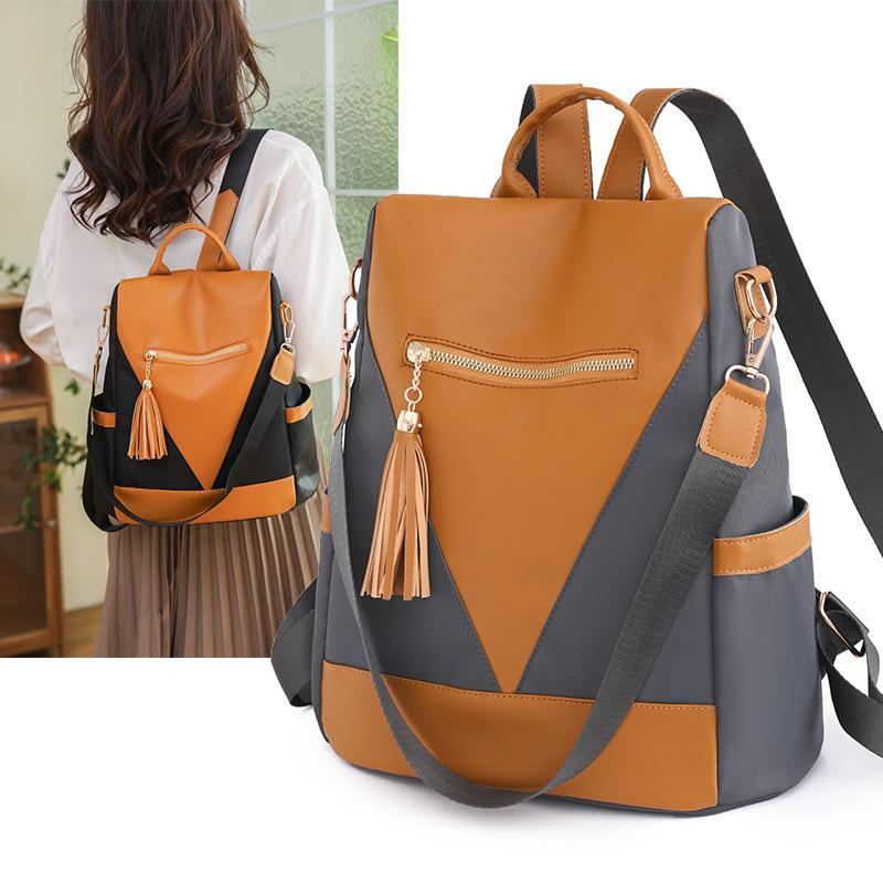 Women's backpack new simple and fashionable large-capacity contrasting color splicing casual backpack college bag