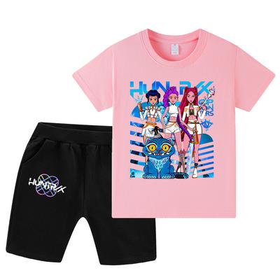 WA1231 Kinder Jungen Mädchen Kpop Rumi Zoey Mira Print Kurzarm T-Shirt Shorts Hosen Sets