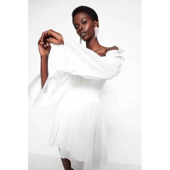 Waist Opening/Skater Lined Flared Chiffon Bridal Dress