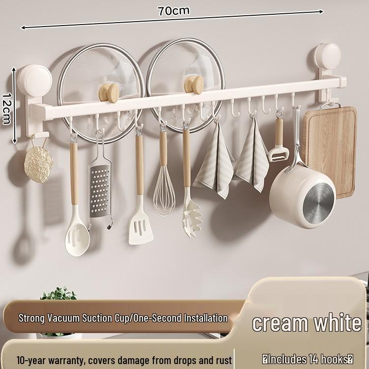 Cup Suction Nodrill Hook Kitchen Wallmounted Storage Rack For Spatulas Spoons Knives
