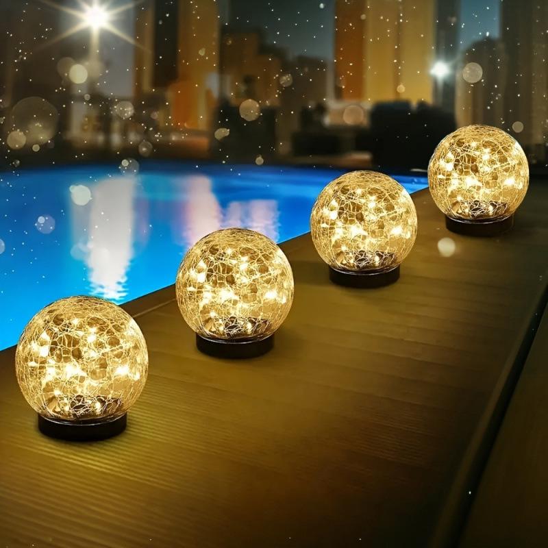 Набор солнечных садовых светильников 2025 - Теплый белый светодиод, шары из треснувшего стекла 4PCS (Large Size)