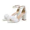 White high heels round head 7cm one word with open-toed lace flower sexy open-toed women's sandals wedding shoes large size