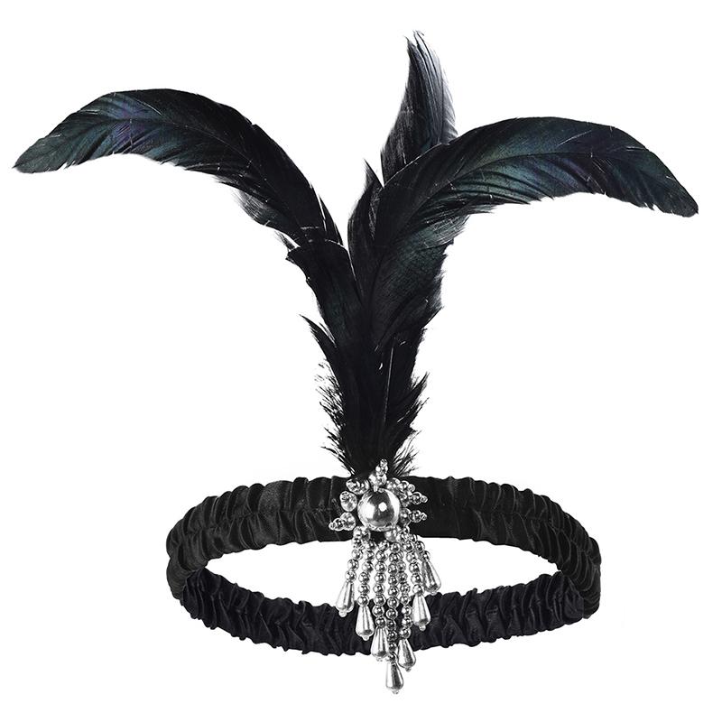 Headband Red Black Feather Pearl Headband Retro Party Props Dress Accessories
