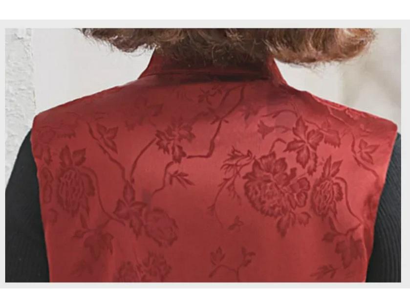Ladies' Chinese Style Satin Jacquard Vest - Stand-up Collar, Buttoned, Retro Design for Spring and Autumn
