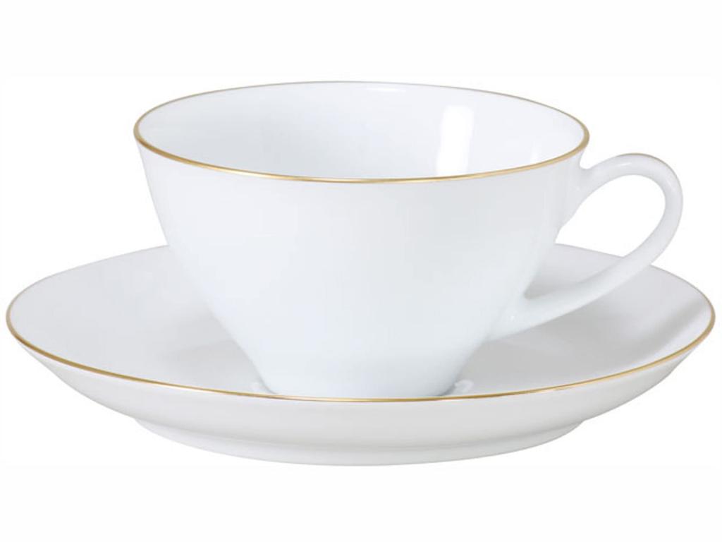 Okura Art Pottery Gold Line (Coupe Shape) Cup & Saucer, Coffee/Tea, Approx. 210cc, Made In Japan, 30C/1001
