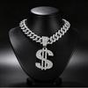 Unisex Trendy Diamond Dollar Sign Pendant Cuban Chain - European/American Hip Hop Rap Accessory