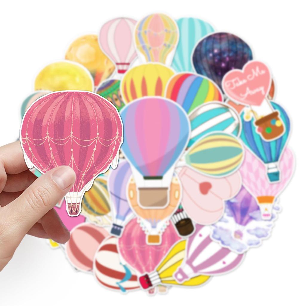 50PCS Hot Air Balloon & Cartoon Girl PVC Stickers for Skateboards, Water Bottles, Luggage.