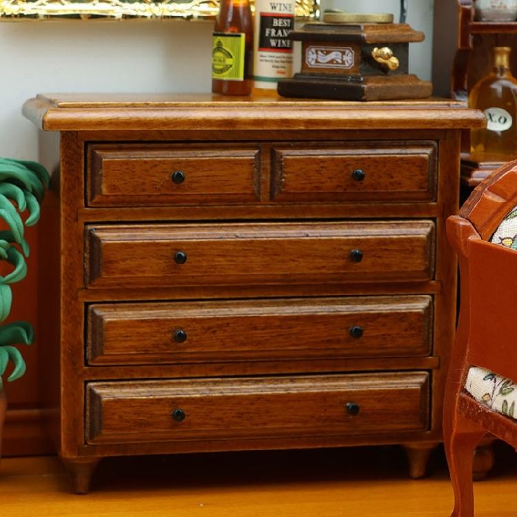 Realistic 1/12 Miniature Dresser Chestnut Wooden Cabinet With Drawers For Dollhouses Bedroom Retro Decors Accessories