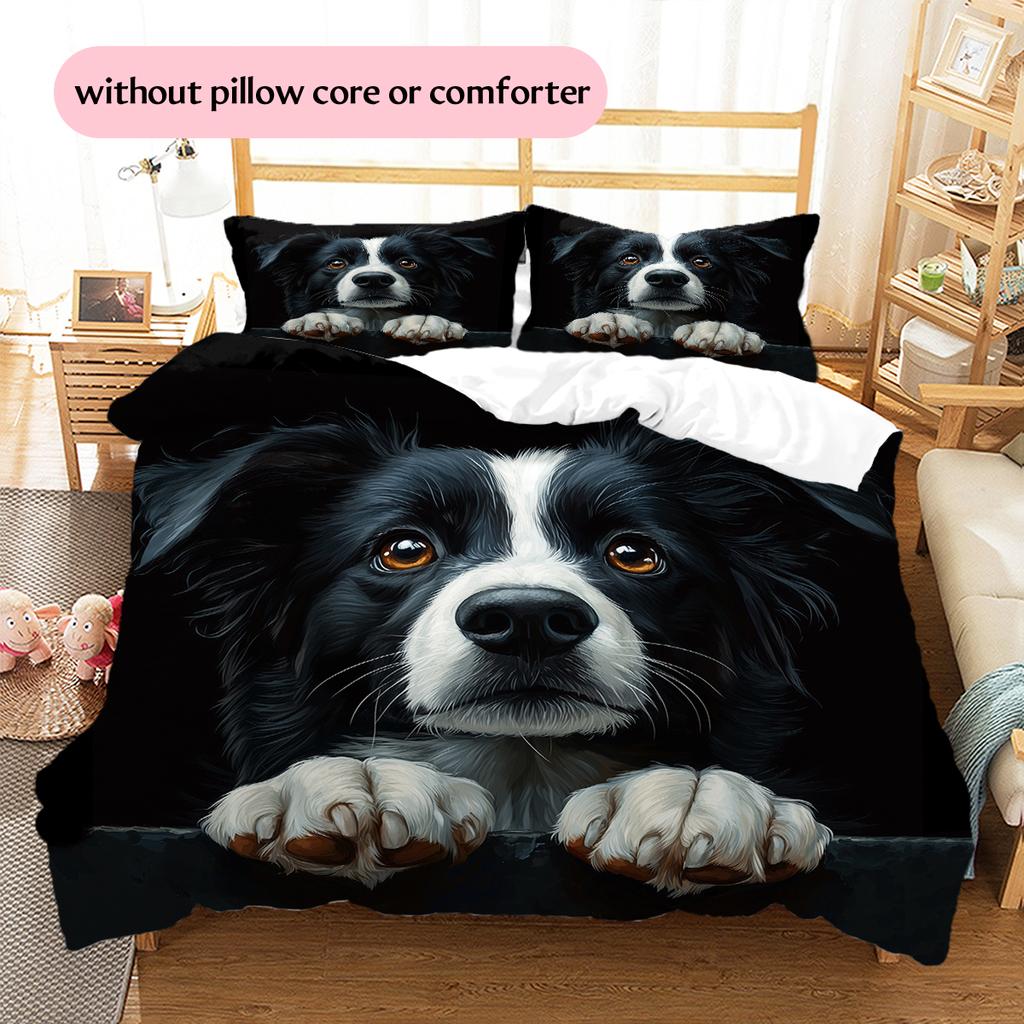 Black Border Collie Pattern Bedding Home Decoration Birthday Gift (1 * duvet cover + 2 * pillowcase, without core)