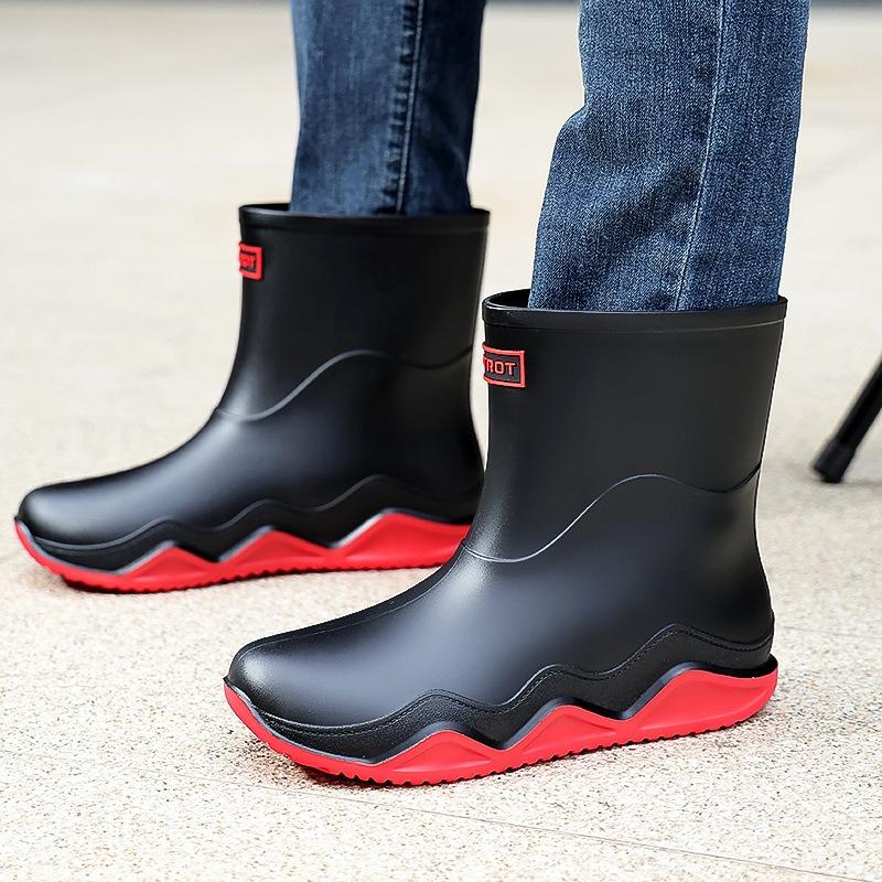 Rain shoes men's new non-slip waterproof rain boots men's cotton outer wear work car wash shoes fishing shoes medium and short rubber shoes