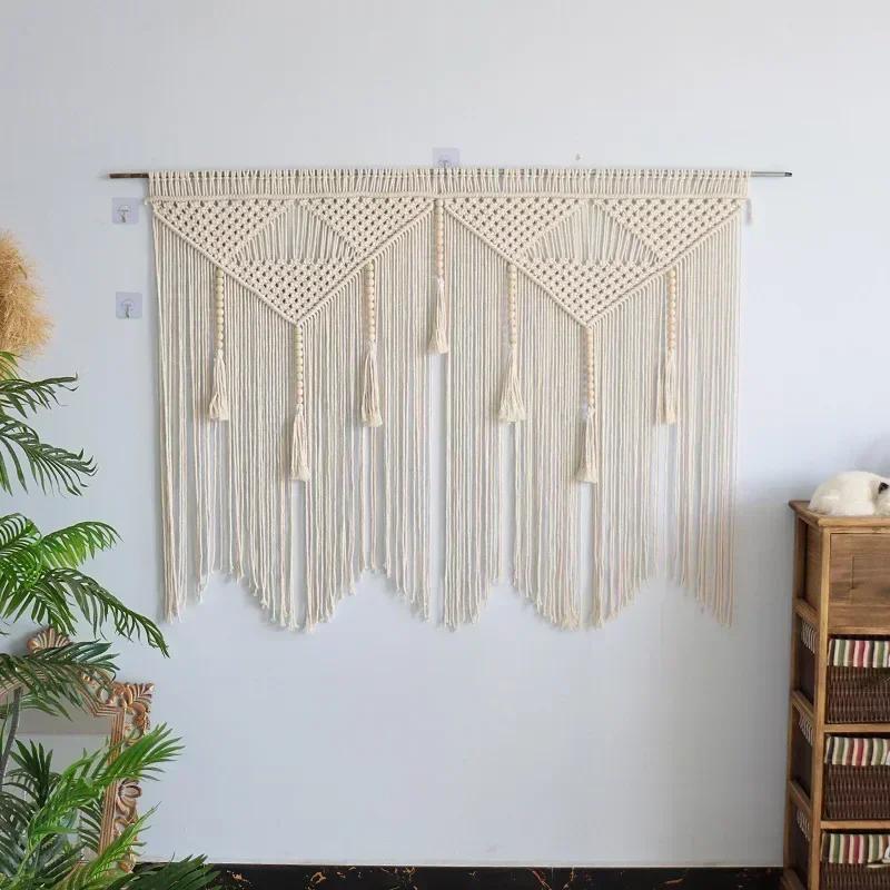 Tassels Woven Cotton Rope Hollow Door Curtain Tapestry Fringe Background Wall Decoration Household Curtain Foyer Partition