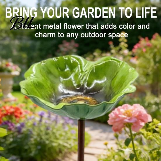 Bee Watering Station Metal Flower Yard Stake Handmade Ground Insert Bird Butterfly Water Bath Feeder Drinking Bowl Outdoor Decor for Garden Lawn