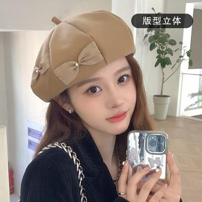 Bow Hat Women's Spring and Autumn Hat Versatile Solid Color Hat Sweet Painter Hat Tide