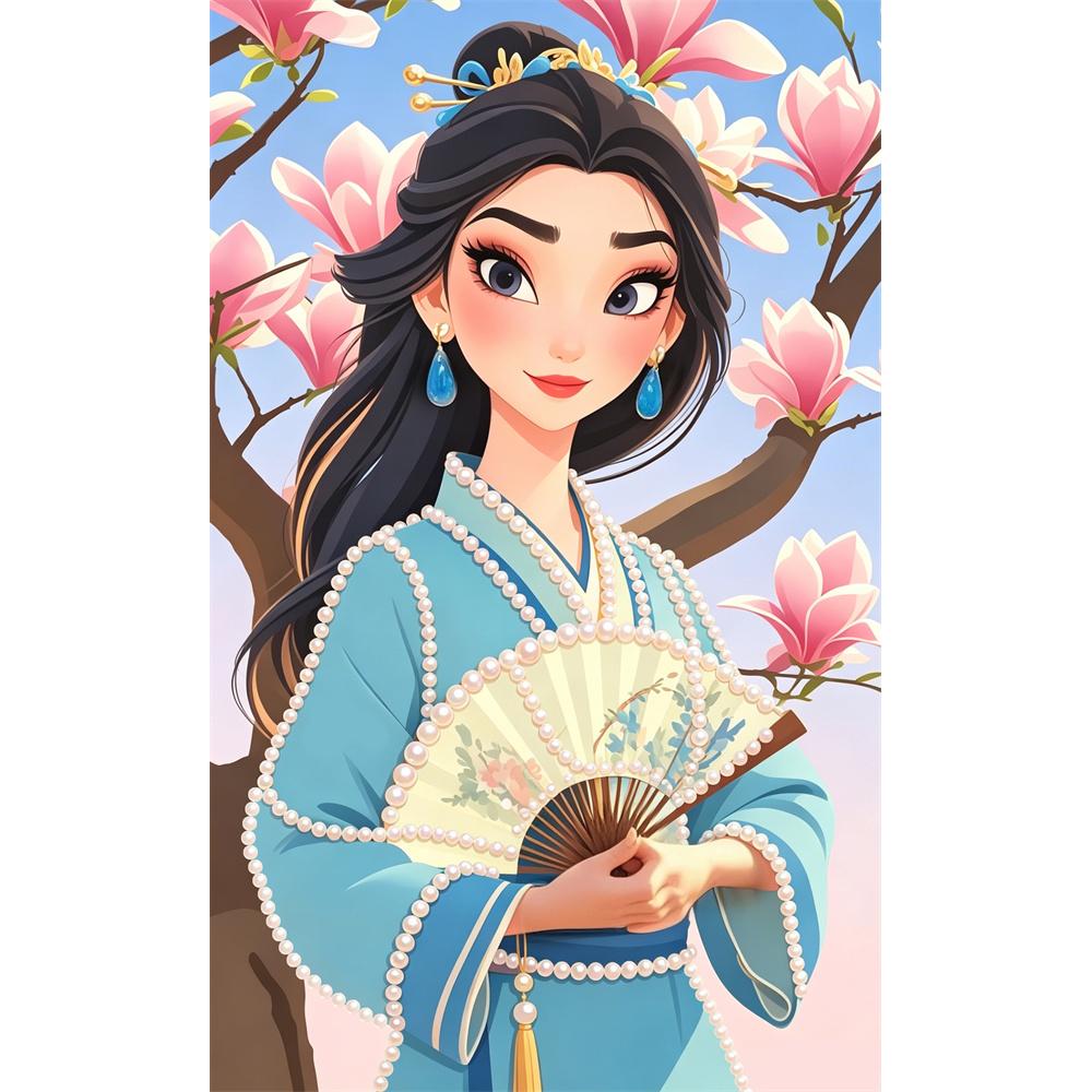 

Disney Pearl Art: Mulan Holding a Folding Fan with a Gentle Smile 5D DIY Pearl Picture Craft Kit Ideal Gift for Adults Beginners Creative Home Decor 30x40
