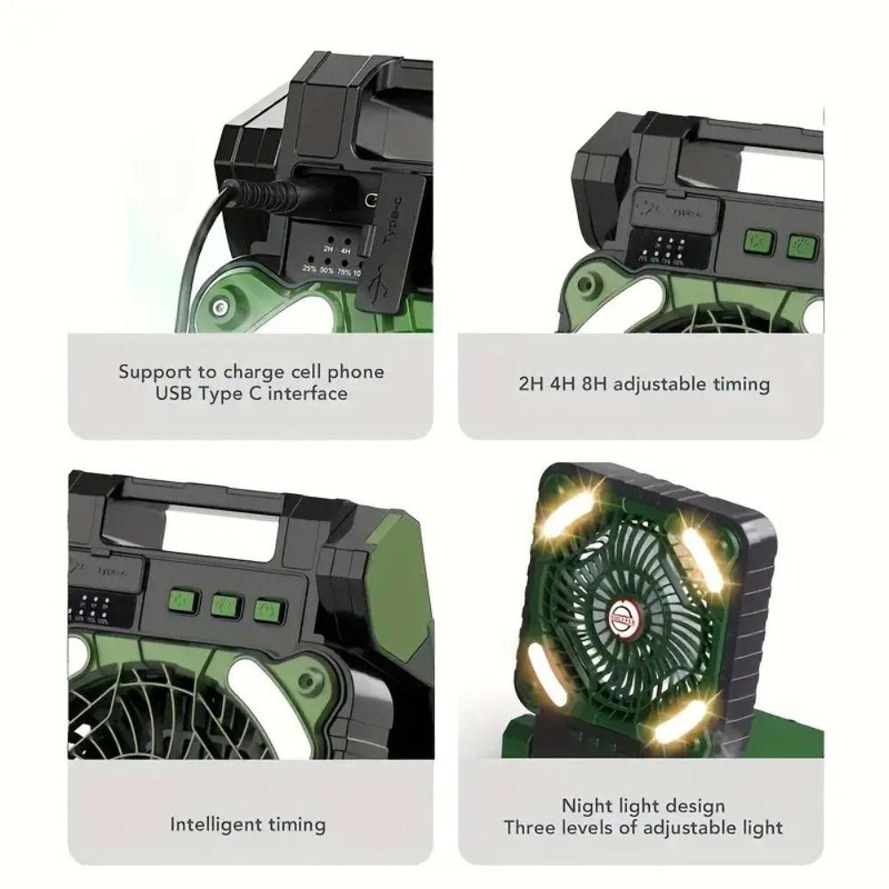 Folding Design Camping Fan with LED Light 90° Folding Portable Tent Fan  Fishing Trip
