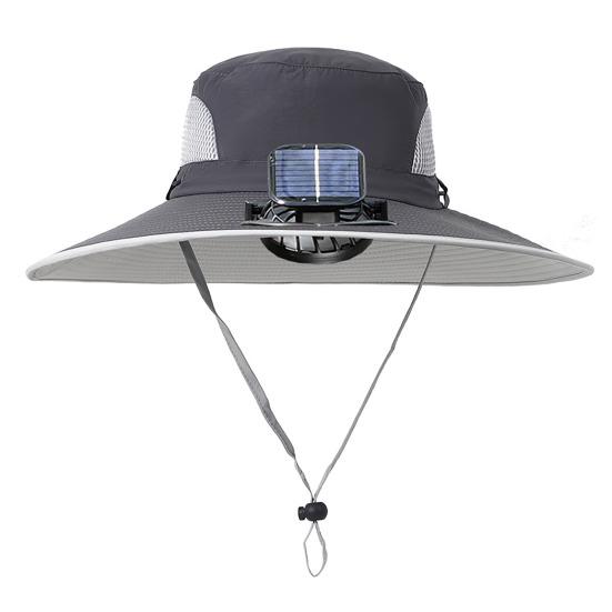 Sun Hat with Solar-Powered Dual Fans Wide-Brimmed Outdoor Fishing Hat with USB Charging Breathable Mesh Fishermen Hat