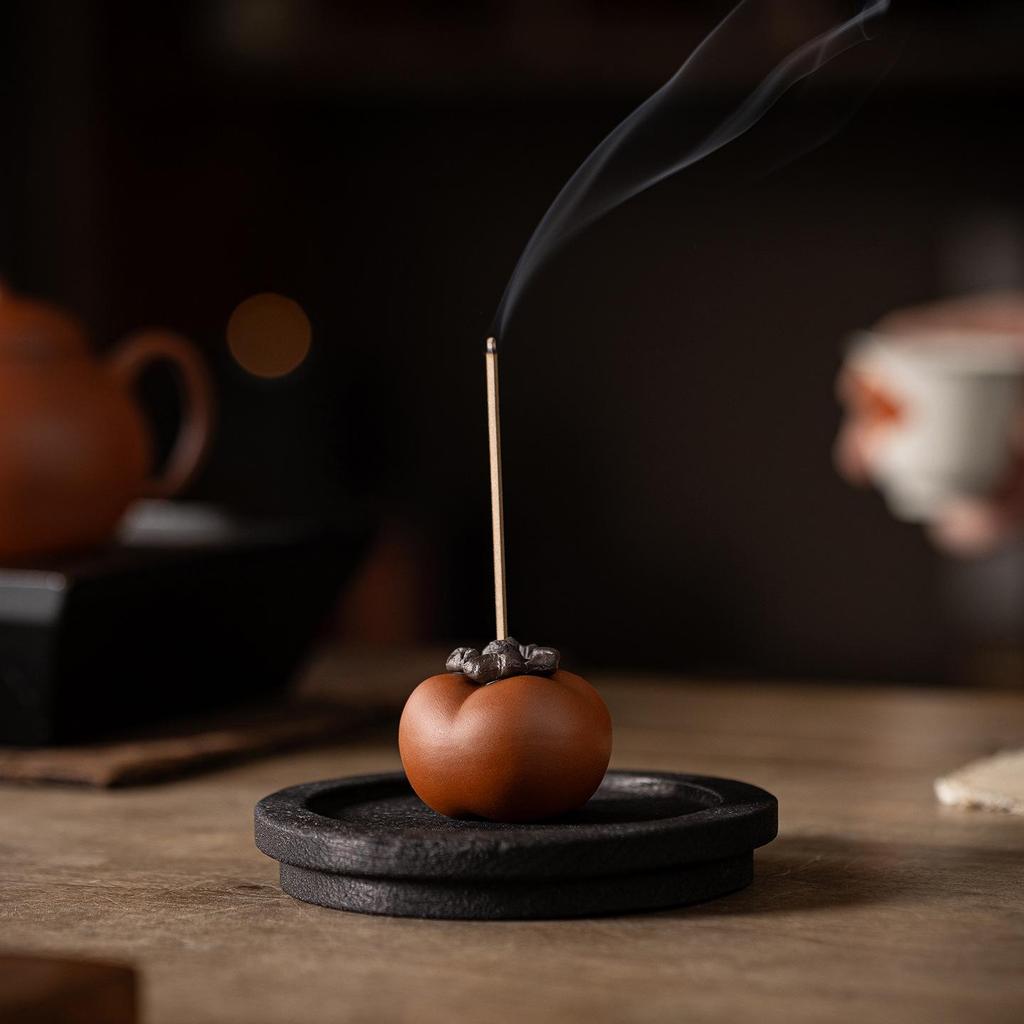 Zisha Persimmon Incense Holder: Ruyi Home Zen Decor for Tea Table