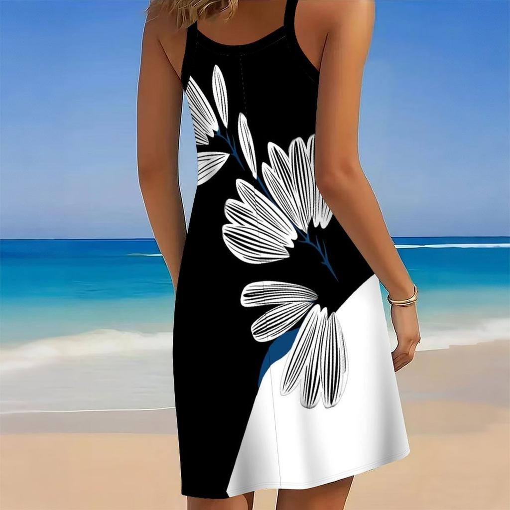 Abito da Spiaggia da Donna Mini Abito Stampa Casual Moderno Senza Maniche Vestibilità Larga Esterno Quotidiano Estate