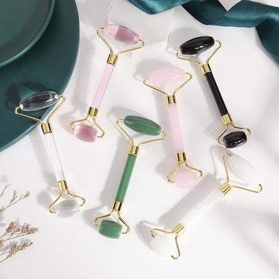 Jade Roller Massager Pink Quartz Roller Home Facial Double Ended Roller Non Resin Gua Sha Massager