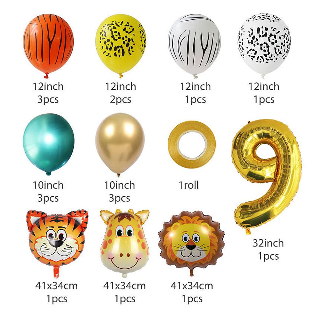 18pcs Jungle Animal Balloons Set Chrome Latex Balloon 30inch Gold Number Globos Kids Birthday Party Baby Shower Decor