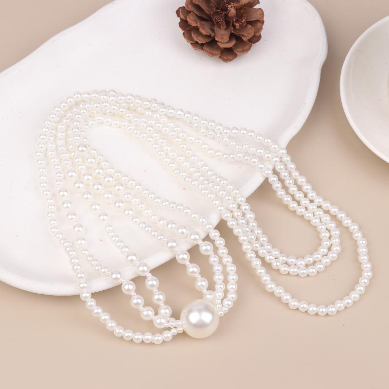 Elegant Multi Layer Smooth Imitation Pearl Long Tassel Necklace For Women Beads Sweater Chain Neck Jewelry