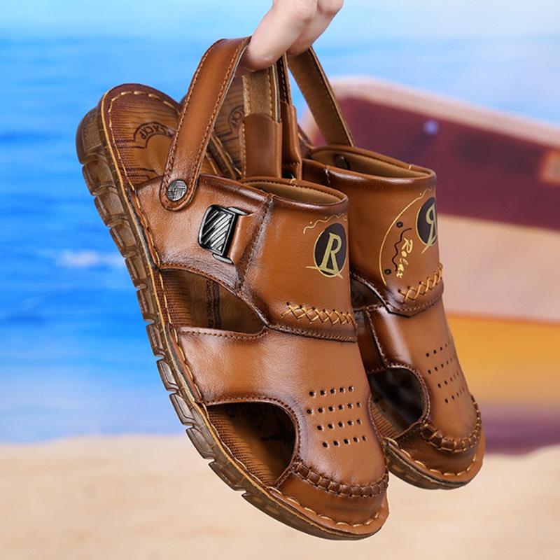 Fashion Mens Sandals Closed Toe Breathable Genuine Leather Casual Loafers Summer Outdoor Beach Sandalias Formal Office Walking Flats