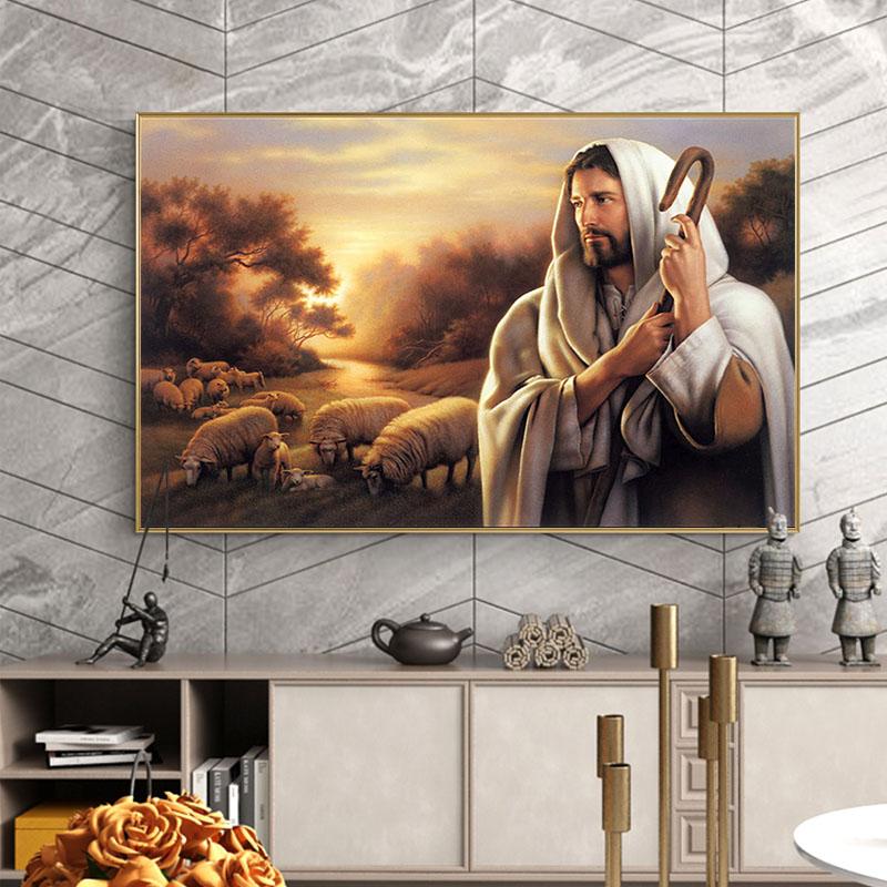 Jesus Herding The SheepOil Painting On Canvas Cuadros Posters and Prints Scandinavian Wall Art Picture Home Decor