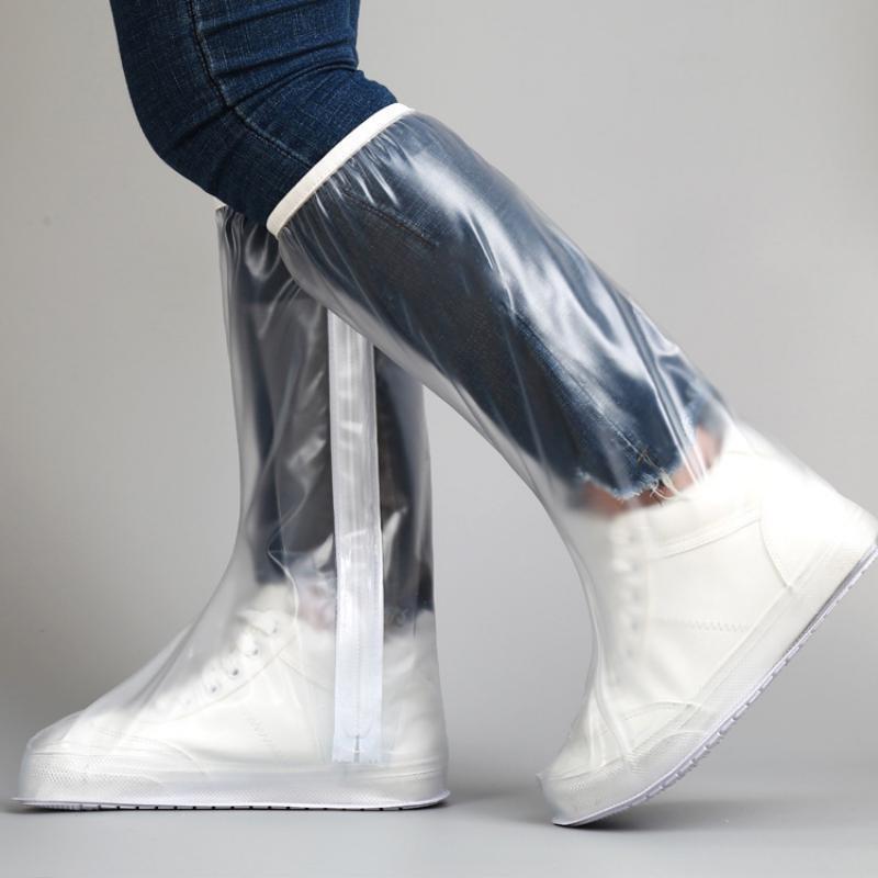 High Tube Rain Shoe Cover with Pressed Edge Thickened Sole Wear Resistant Rainproof Unisex Reusable PVC Outdoor Shoe Cover