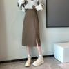 Plus Size High Waist Black Midi Skirt with Slit - A-Line Style for a Slimming Look