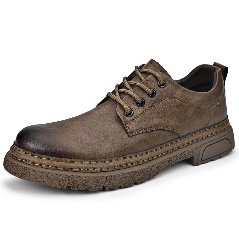 Casual Leather Shoes Men's 2025 Autumn New Soft-soled Non-slip Trend Versatile Breathable Retro Low-top Tooling Shoes Men's Shoes