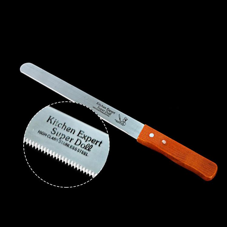 1PC Baking Tool 10 Inch Stainless Steel Cake Knife, Cake Tool, Bread Knife, Wooden Handle Serrated Knife