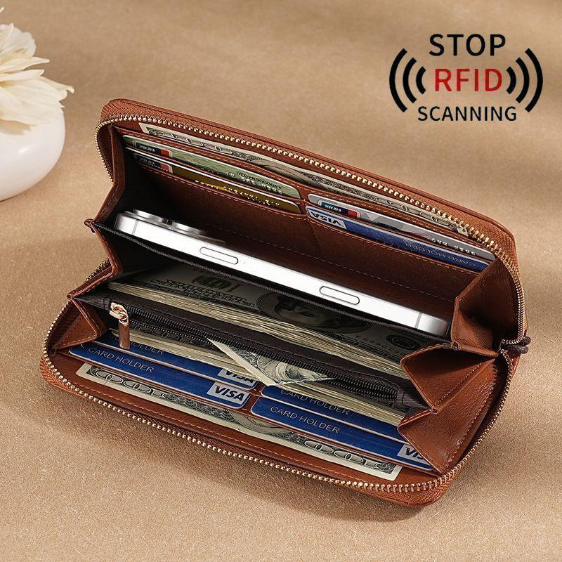 Women RFID Blocking Long Wallet PU Leather Clutch Wallet Large Capacity Zipper Around Wristlet Purse Card Holder Phone Wallet