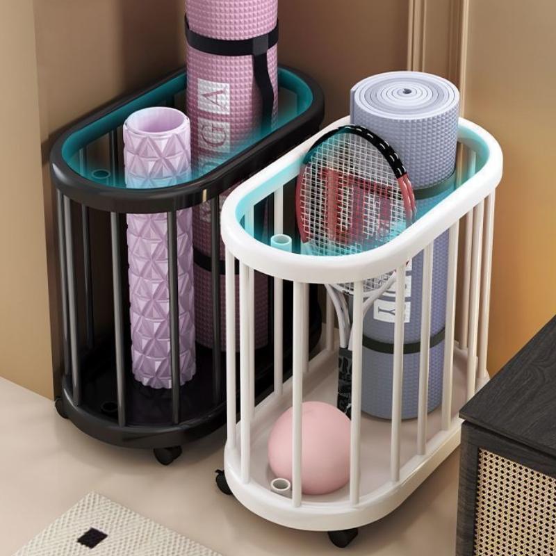 Multi-Purpose Storage Bin Organizer with Wheels - Heavy-Duty Home Fitness Gear Storage Cart for Yoga Mats Storage Basket