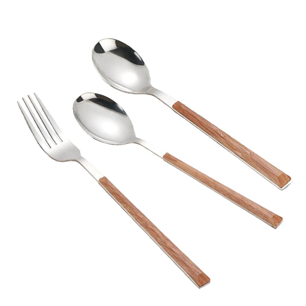 High Quality Stainless Steel Cutlery Flatware with Wooden Handle for Camping
