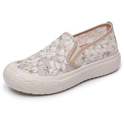 Plateauschuhe Sommer Herbst Damen Netz Atmungsaktiv Komfort Flach Weiche Sohle Freizeitschuhe für Damen Stickerei Dicke Sohle Loafer