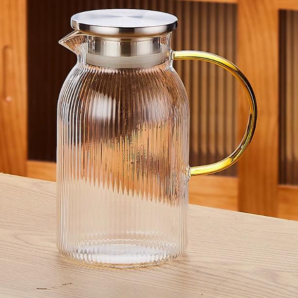 High Borosilicate Glass Teapot Set with Vertical Stripes for Cold Brew in Living Room