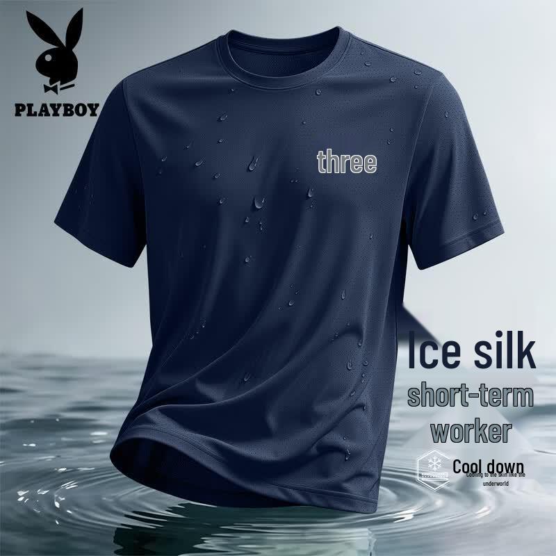 PLAYBOY Men s Ice Silk Mesh Quick-Dry T-shirt L