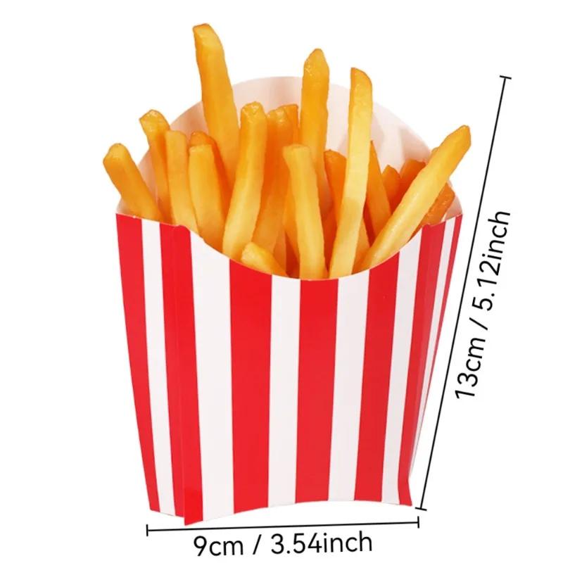 50pcs Striped Disposable Party Tableware Popcorn and French Fry Box Carnival Home Cinema Use Snack Container Food Grade Foldable