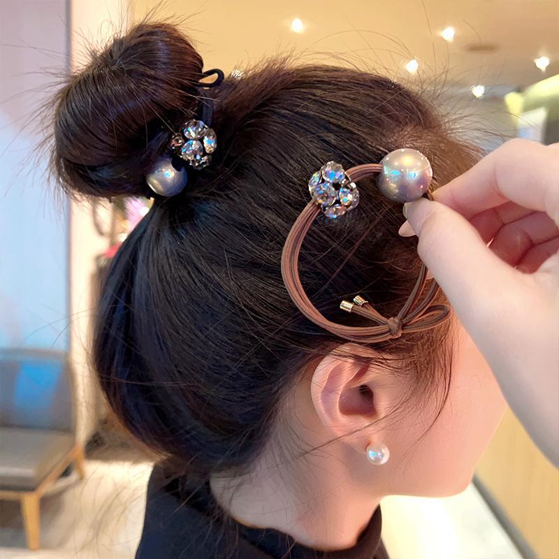 Premium Rhinestone Pearl Hair Tie - Durable, High Elastic Rubber Band for Women