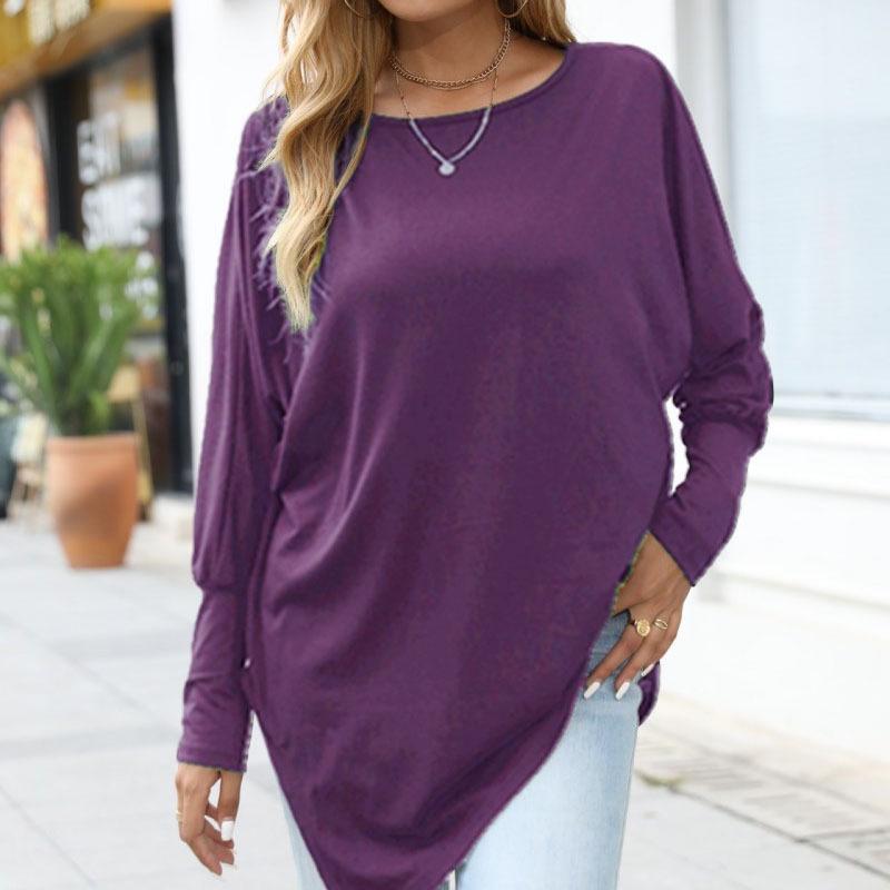 T-shirt jesienno-zimowy z długim rękawem, nieregularny, w dużych rozmiarach - Casualowy, luźny krój
