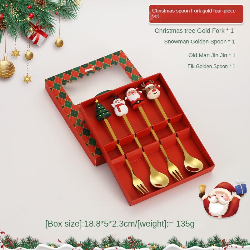 Christmas Cutlery Gift Set Stainless Steel Spoon Home Gift Spoon Set Gift Box Santa Claus Reindeer Coffee Spoon Dessert Spoon