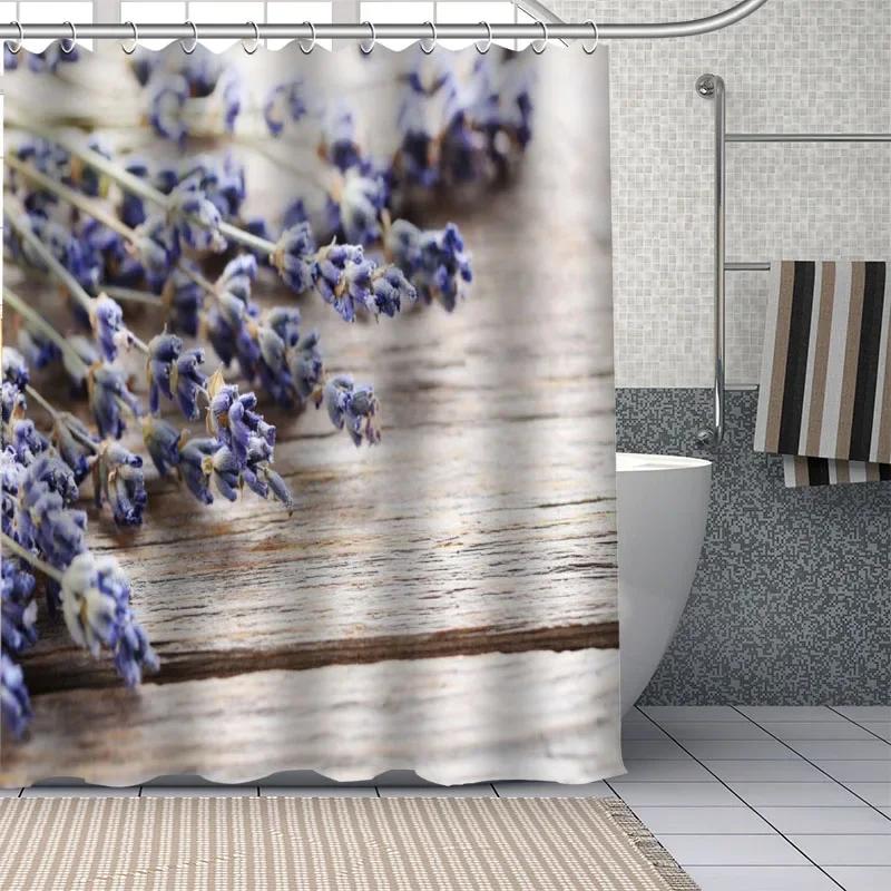 Custom Beautiful purple lavender flowers Shower Curtains DIY Bathroom Curtain Fabric Washable Polyester for Bathtub Art Decor