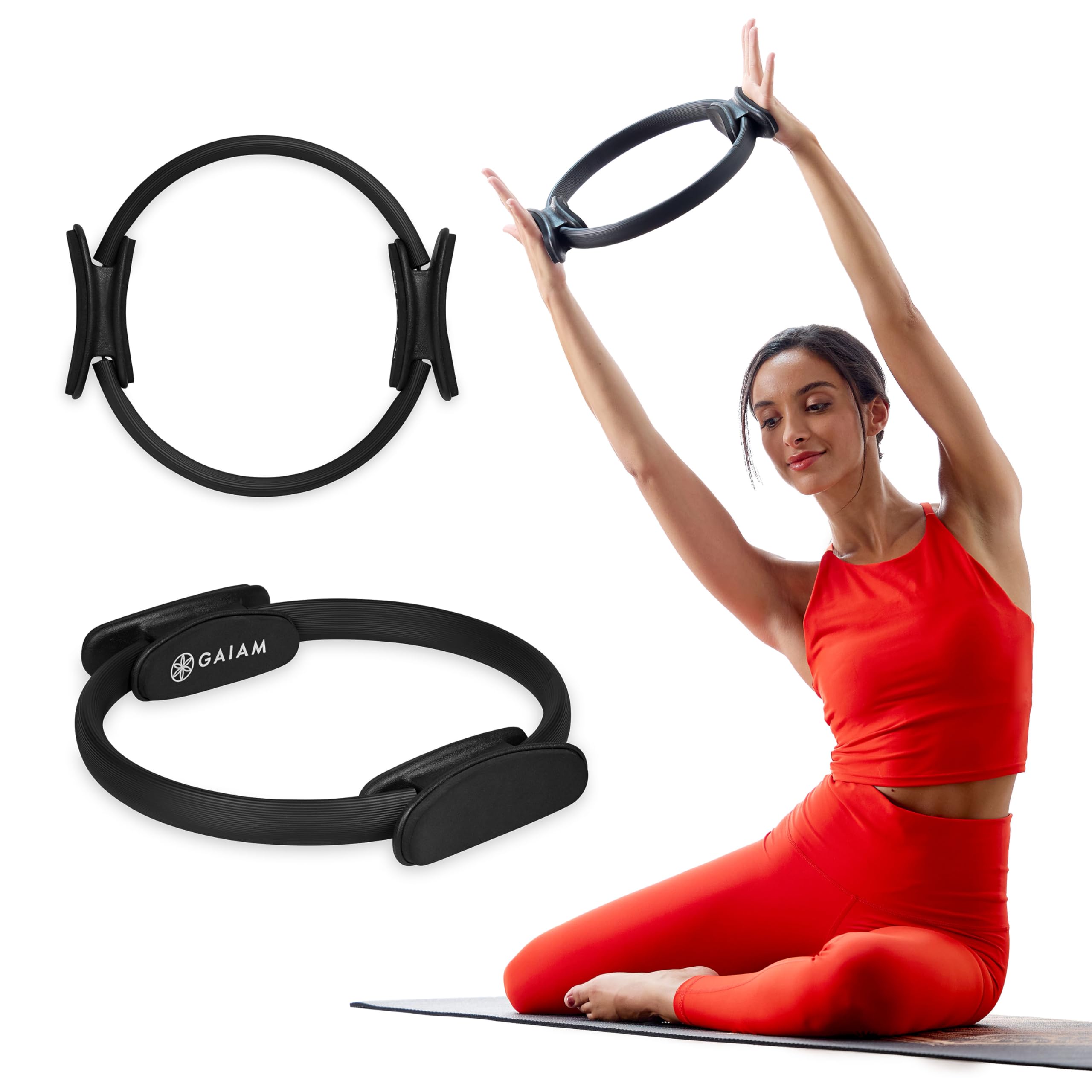 

Gaiam Pilates Ring Fitness Circle Lightweight and Durable Handles Flexible Resistance Exercise Equipment for and Core 15-inch – Foam-Padded Arms, чёрный